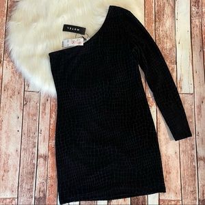 Motel Dress Party Little Black Dress Off Shoulder One Sleeve Cocktail Stretchy